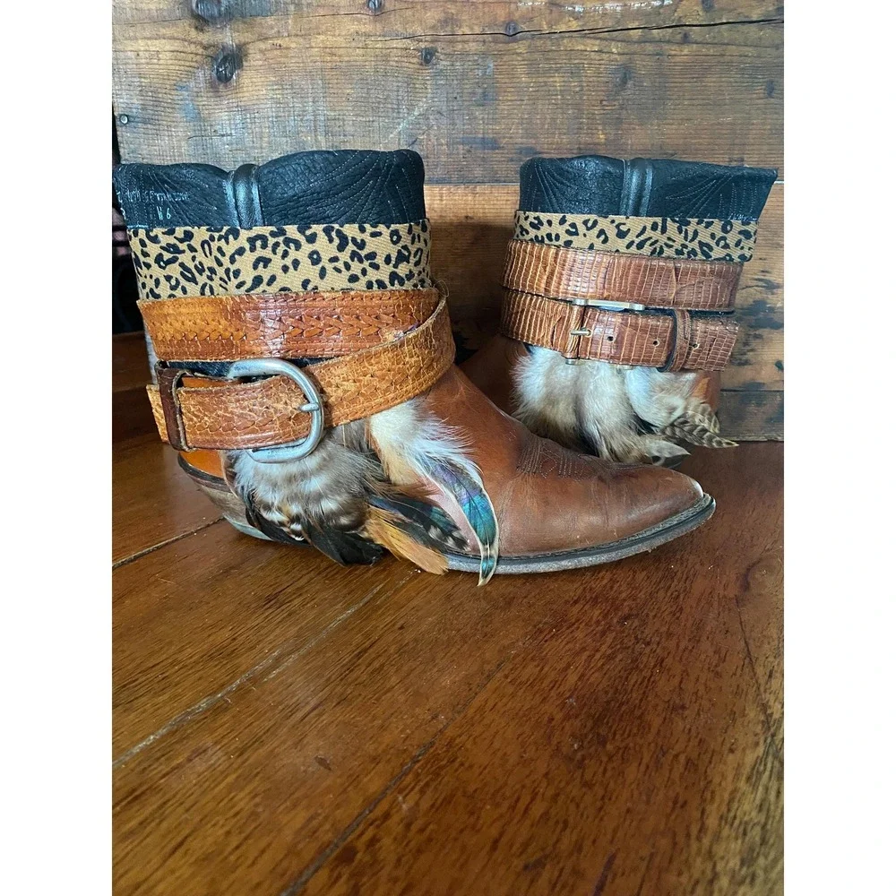 Brown upcycled western cowboy‎ boots women's size 9